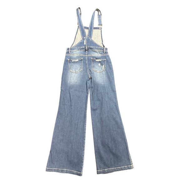 Risen Los Angeles Jean Overalls Womens Small Blue Denim Distressed Wide Leg NWT - Picture 2 of 8